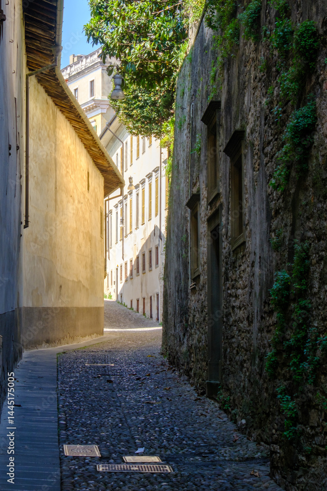 Old buildings along via Arena at Bergamo, Italy