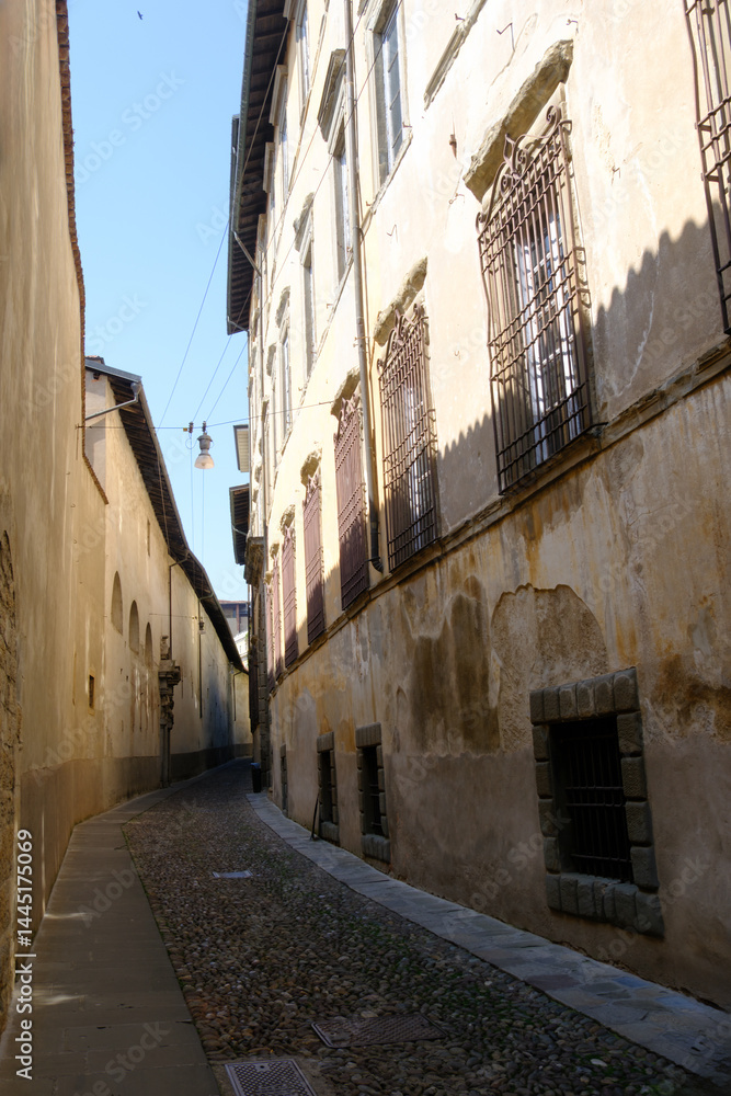Old buildings along via Arena at Bergamo, Italy