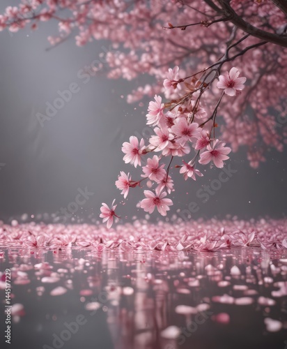 Floating pink sakura petals, gentle blur, Japanese aesthetic  ,  floral,  close up