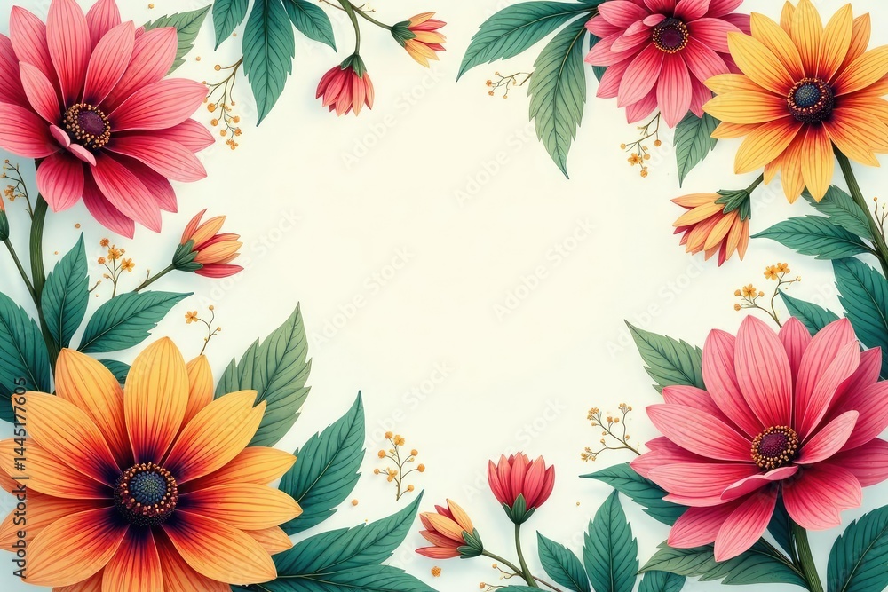 Obraz premium Nature-inspired floral motifs form a continuous design , spring, garden