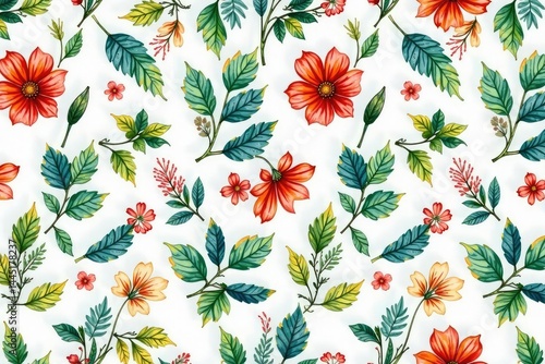 Repetitive botanical illustration with watercolor effect for stylish home decor seamless pattern , nature, interior, print