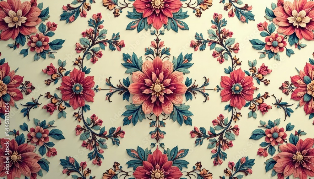 Obraz premium Intricate floral damask pattern in muted tones, pattern, graphics
