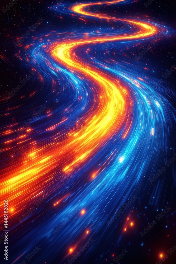 Dynamic streaks of light in a night forest under a starry sky
