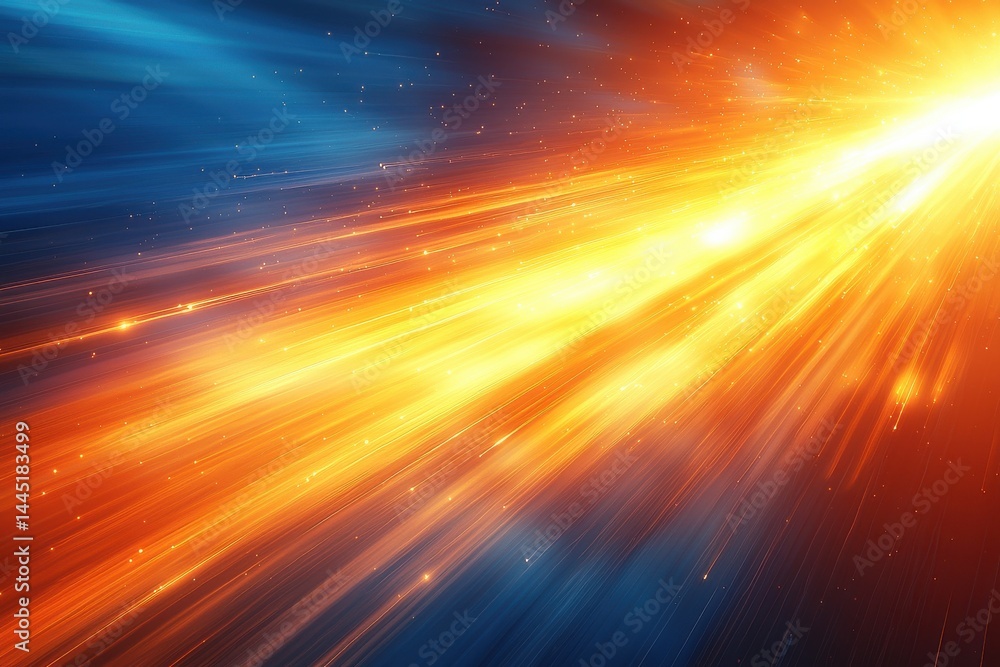 Dynamic light burst featuring blue and yellow radiant streams with sparkles