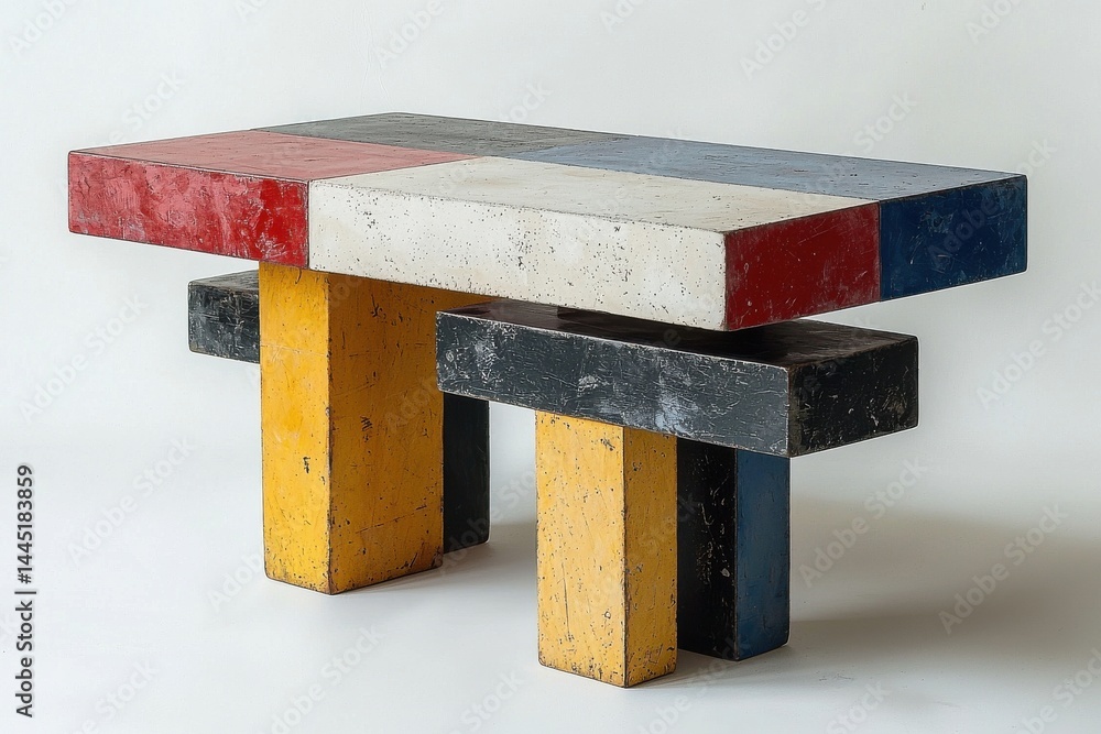 Modern colorful wooden table with artistic geometric design