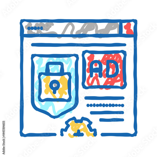 blocked and protecton for advertisement icon doodle illustration