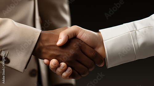 Close-up of two business professionals working together, perfect for corporate branding, business presentations, and professional design concepts.

