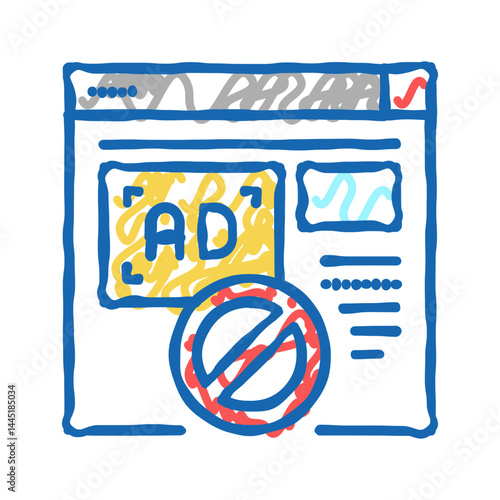 blocked ads web site icon doodle illustration