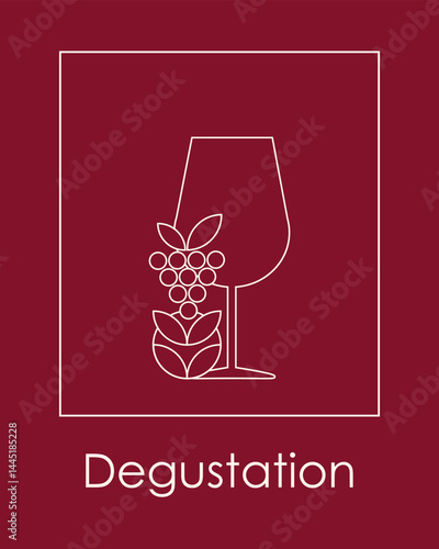Wine tasting. Minimalistic abstract wine poster with icons of a glass of wine and grapes. Invitation to an event, festival, party. Wine tasting concept. Vector