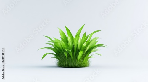 A vibrant green grass tuft standing alone on a white background, minimalist composition with bright and fresh colors, and nature and simplicity concept.