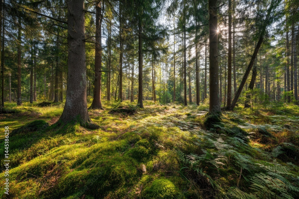 Obraz premium Sunlight in Mossy Forest Floor