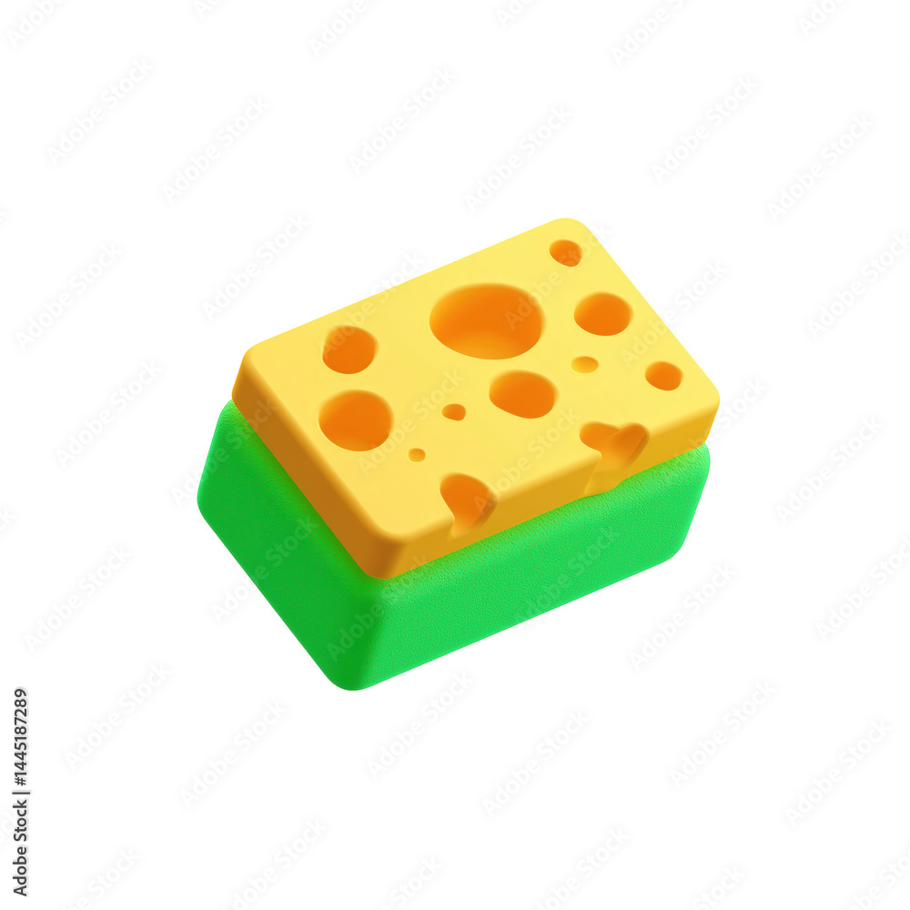 Sponge with yellow porous top and green base isolated transparency background, simple cleaning Sponge with yellow porous top and green base isolated transparency background, simple cleaning