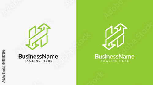 Modern logo mark with letter H and arrow icon bar candlestick for trading, investment, finance, statistic, accounting or marketing business