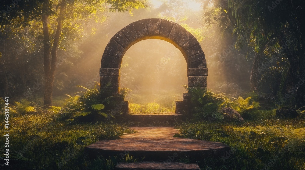 Obraz premium Mystical Jungle Archway Dawns Golden Light.