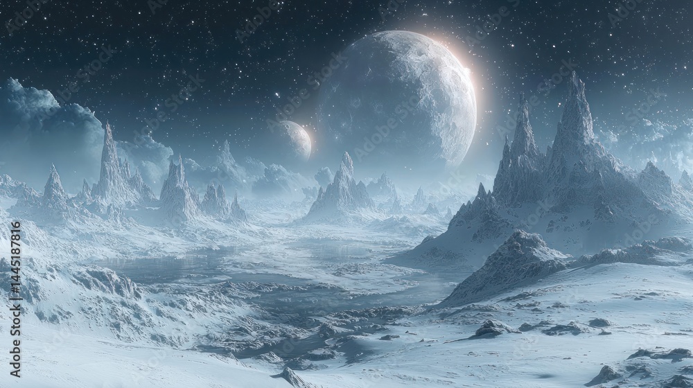 Obraz premium Frozen Alien Planet: A Celestial Winter Wonderland