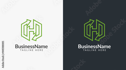 Modern logo mark with letter H and arrow icon bar candlestick for trading, investment, finance, statistic, accounting or marketing business