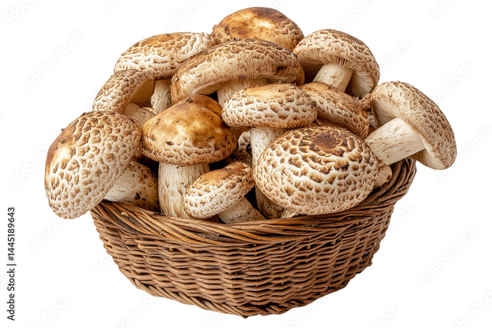 Brown Shiitake Mushrooms in Rustic Basket Organic Food Harvest Farm Vegan Fresh Nature Autumn Wicker on transparent background Brown Shiitake Mushrooms in Rustic Basket Organic Food Harvest Farm Vegan Fresh Nature Autumn Wicker on transparent background