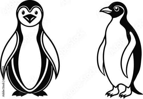 Penguin Silhouettes: A pair of penguin silhouettes in black and white, standing side-by-side, symbolizing the unity and companionship of these fascinating creatures.