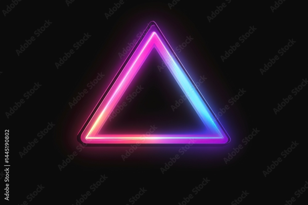 Colorful neon triangle glowing in a dark space with vibrant light reflections Colorful neon triangle glowing in a dark space with vibrant light reflections