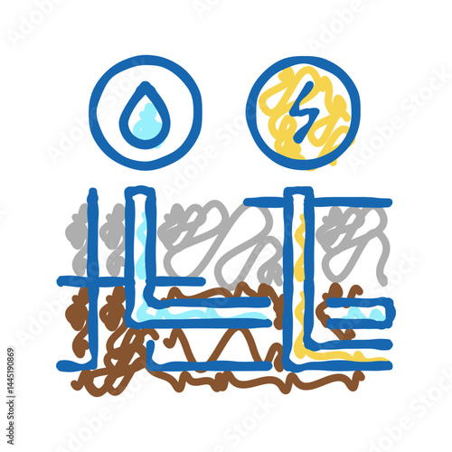 building drainage and electricity icon doodle illustration