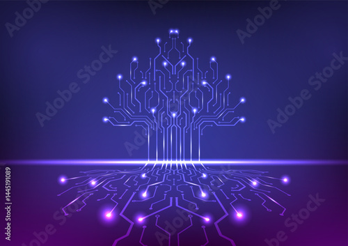 Digital tree circuit background technology concept. Design for  circuits, data, technology, motherboard.