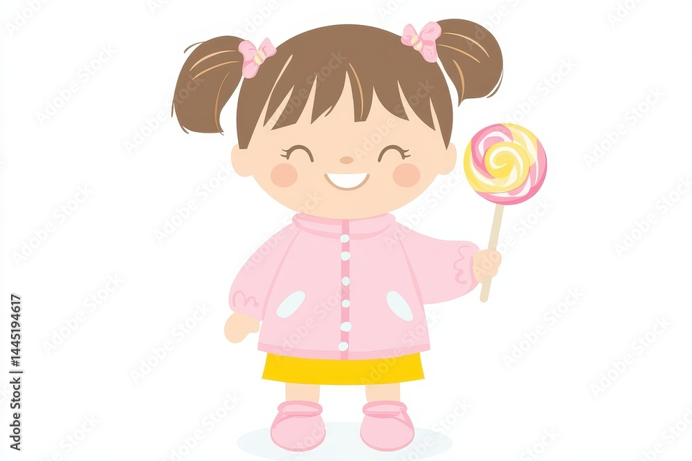 Cheerful Child Holding Colorful Lollipop in Sweet Outfit Cheerful Child Holding Colorful Lollipop in Sweet Outfit