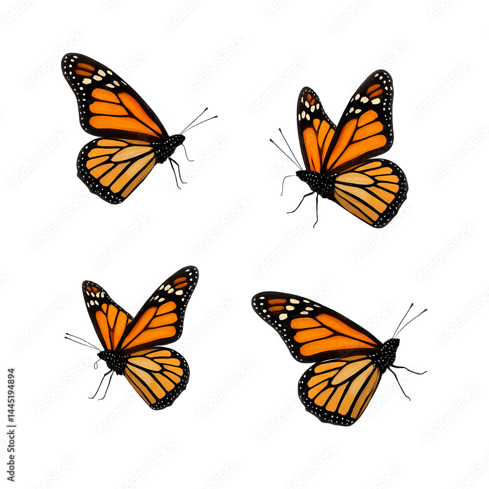 Naklejka premium Monarch_Butterflies_isolated_on_White_Background_illustration