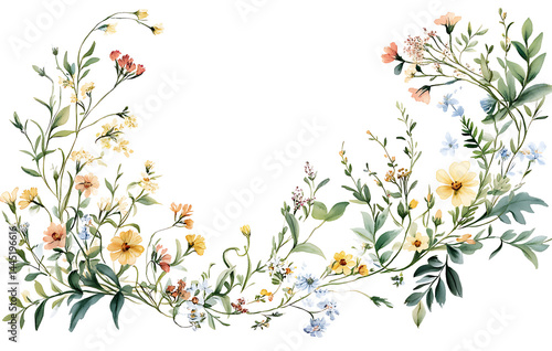 Floral border elements evoke sense of freshness and natural beauty, adding touch of elegance and organic charm to any design with its delicate floral details