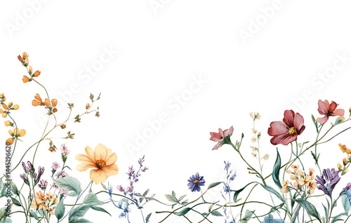 Charming floral border that evokes feelings of peace and tranquility, featuring delicate flowers and leaves with natural color