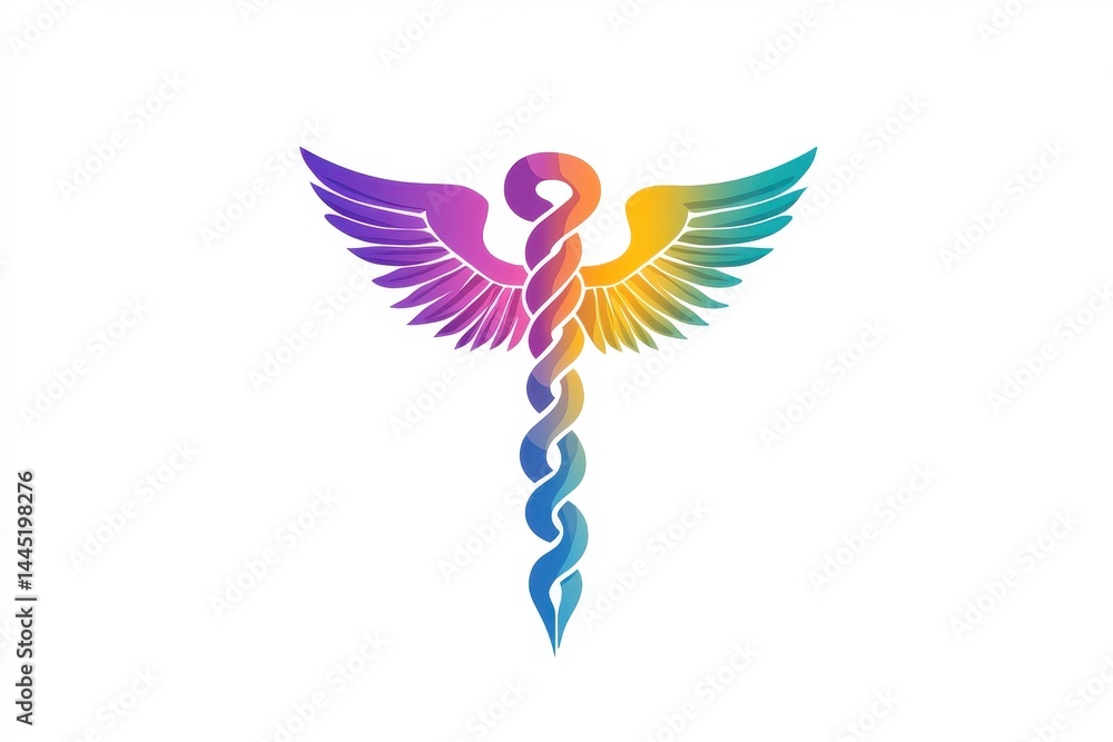 Obraz premium Colorful Medical Symbol with Wings for Health and Wellness Concept