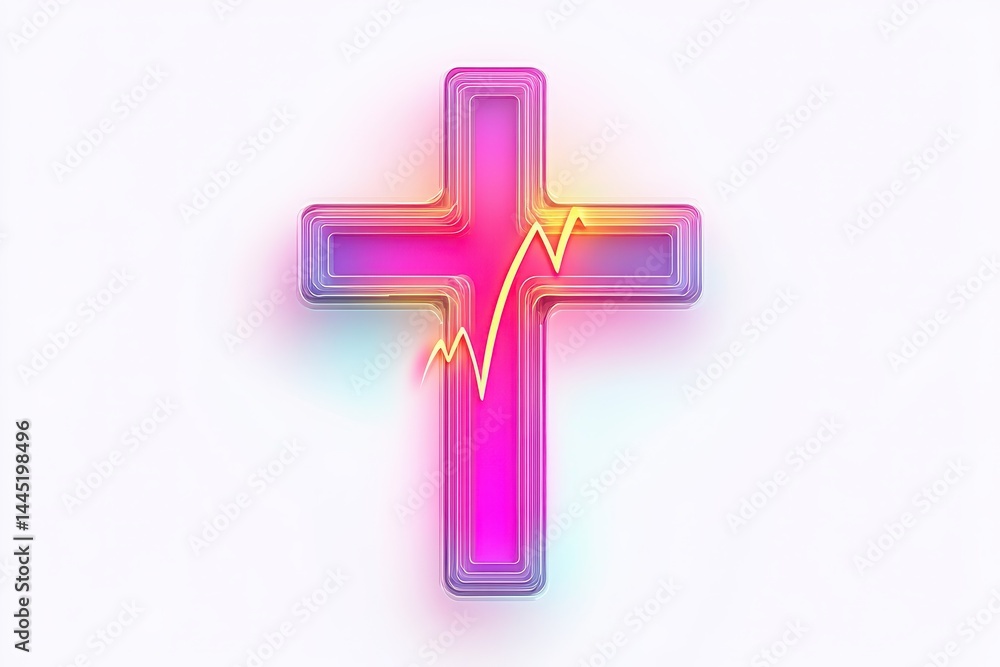 Fototapeta premium Colorful Cross with Abstract Line Graph Illustrating Growth and Hope