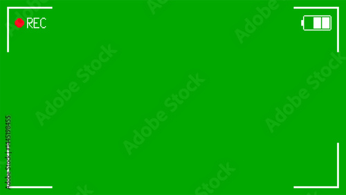 Camcorder screen interface. Pixel art camera viewfinder interface retro video game style. Videotape recording with green background, vector.