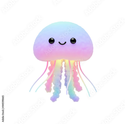 Cute, cartoon-styled jellyfish with iridescent pastel colors.