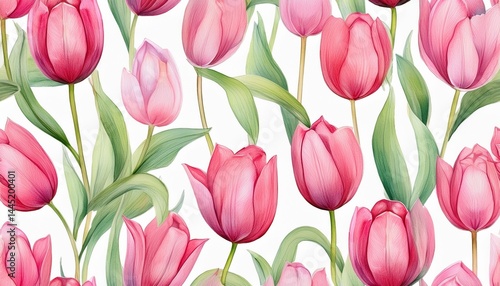 Wallpaper Mural seamless watercolor pattern pink tulips, romantic floral design, hand-painted botanical ill Torontodigital.ca