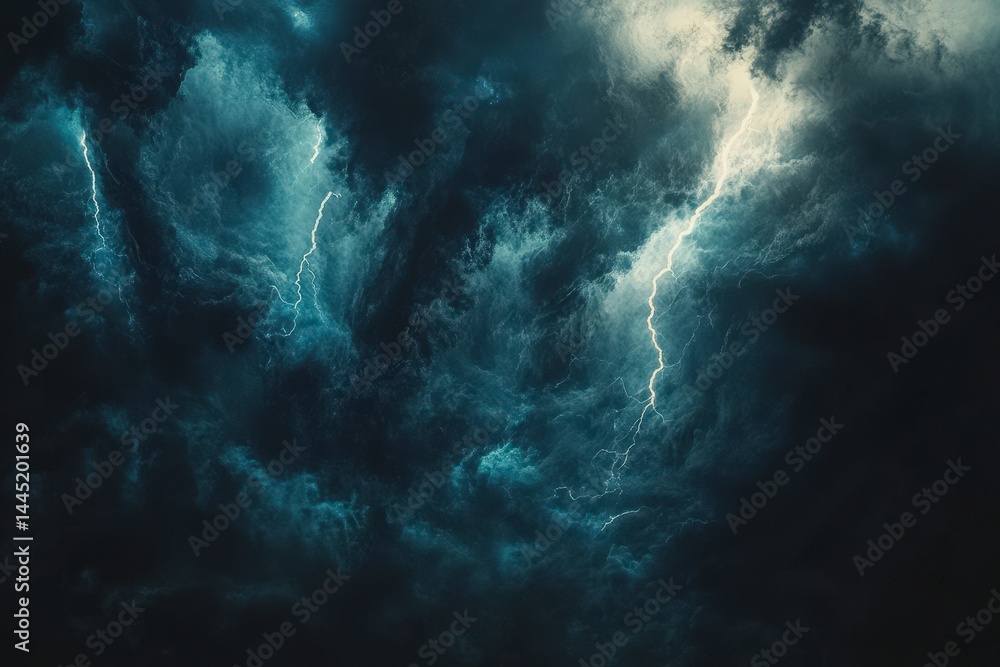 Fototapeta premium Dark storm clouds unleash lightning strikes over a dramatic sky during a thunderstorm at dusk