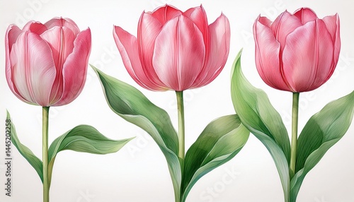 Wallpaper Mural Watercolor tulips set, floral botanical illustration, hand-painted pink tulip flowers with Torontodigital.ca