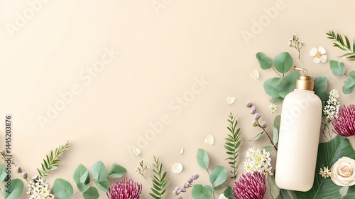 Wallpaper Mural Eco-friendly cosmetic product mockup with a blank beauty bottle, natural green leaves Torontodigital.ca