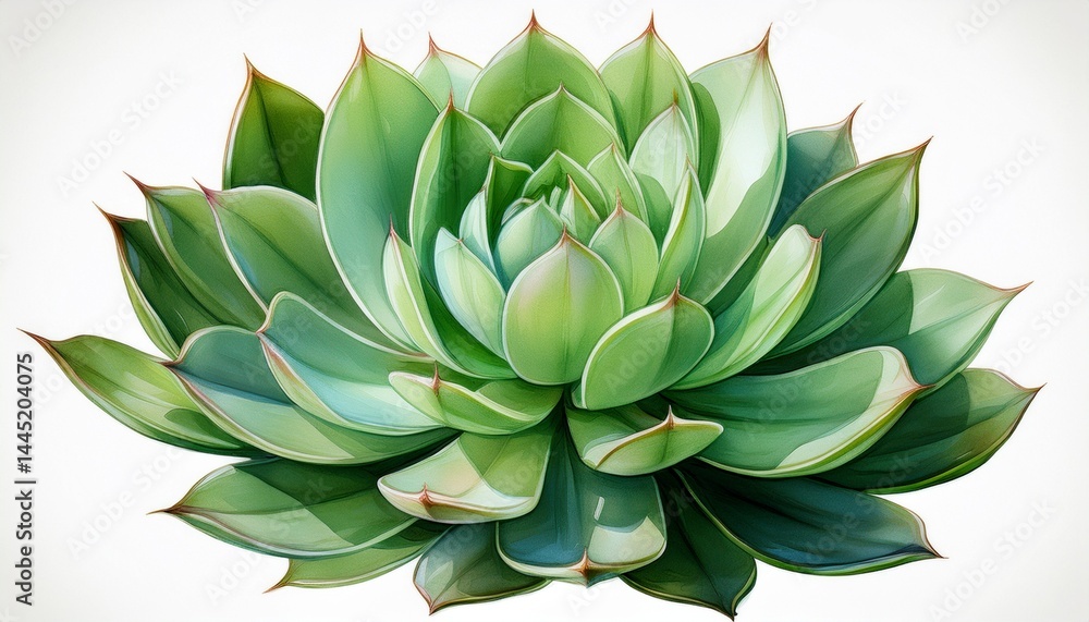 Fototapeta premium succulents, exotic leaf isolated background, tropical green plant illustration, hand painte