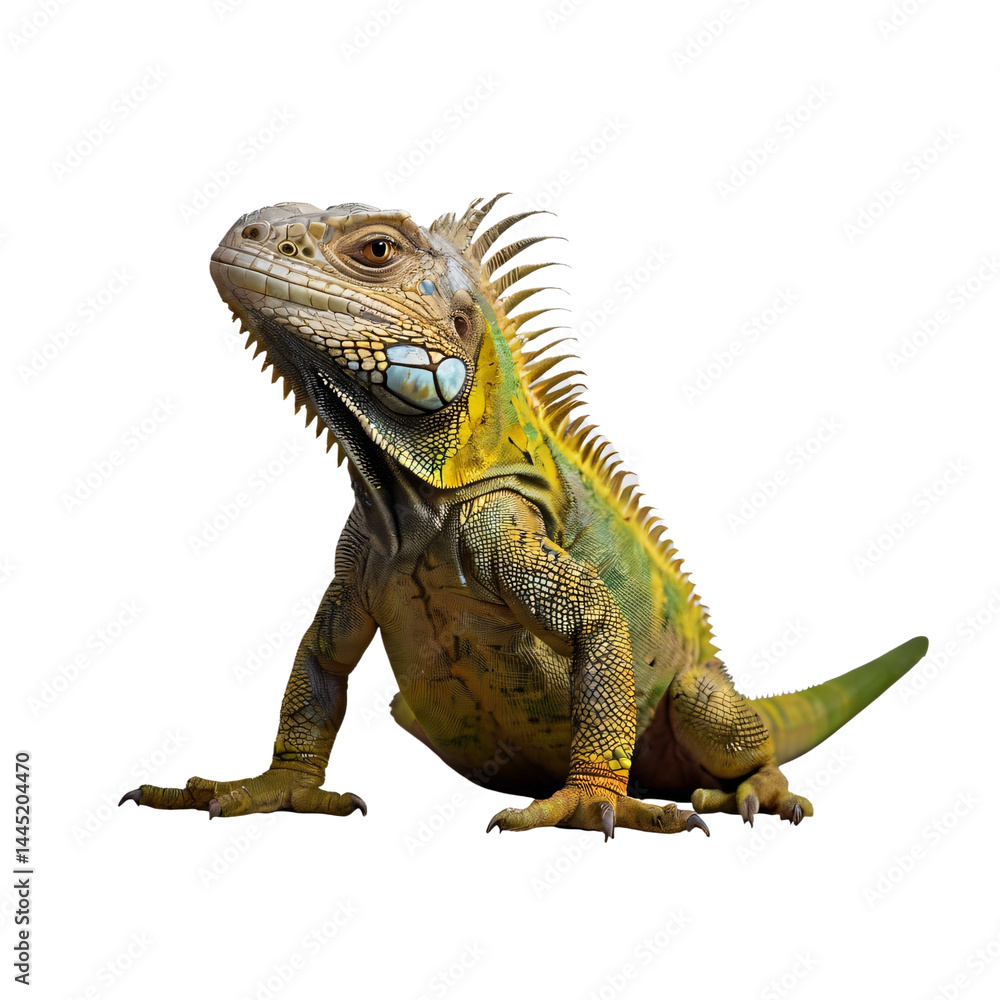 Obraz premium green iguana on a transparent background. green lizard. wild animal. exotic animal