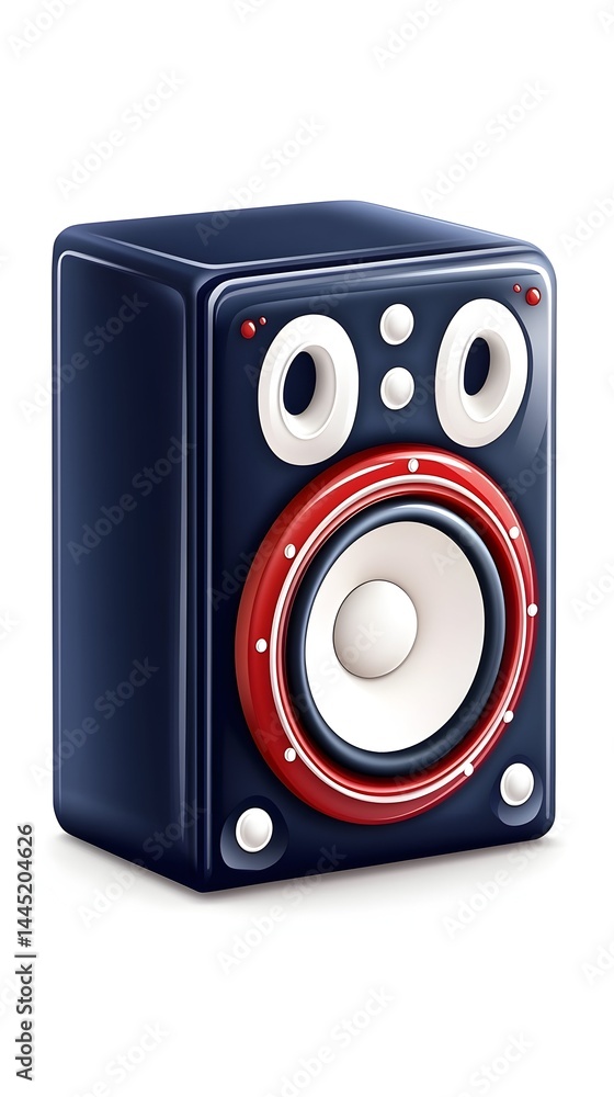 Fototapeta premium A dark-blue speaker with red accents, featuring two tweeters and a woofer