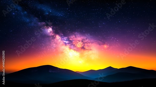 Wallpaper Mural Majestic Milky Way Galaxy over Silhouetted Mountains at Sunset A breathtaking night sky scene Torontodigital.ca