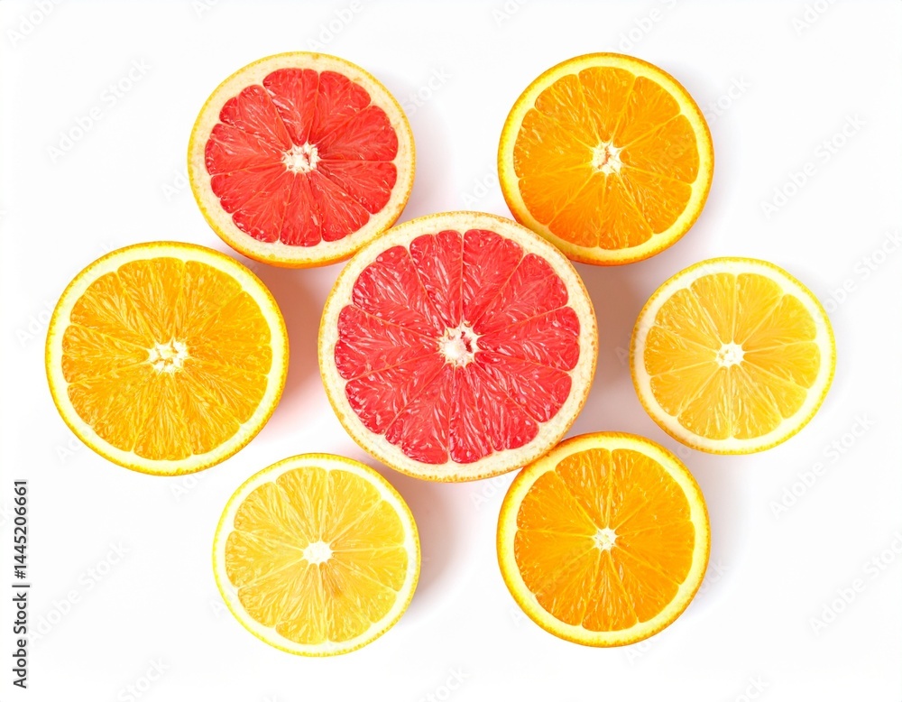 Variety of sliced citrus fruits on white background Variety of sliced citrus fruits on white background