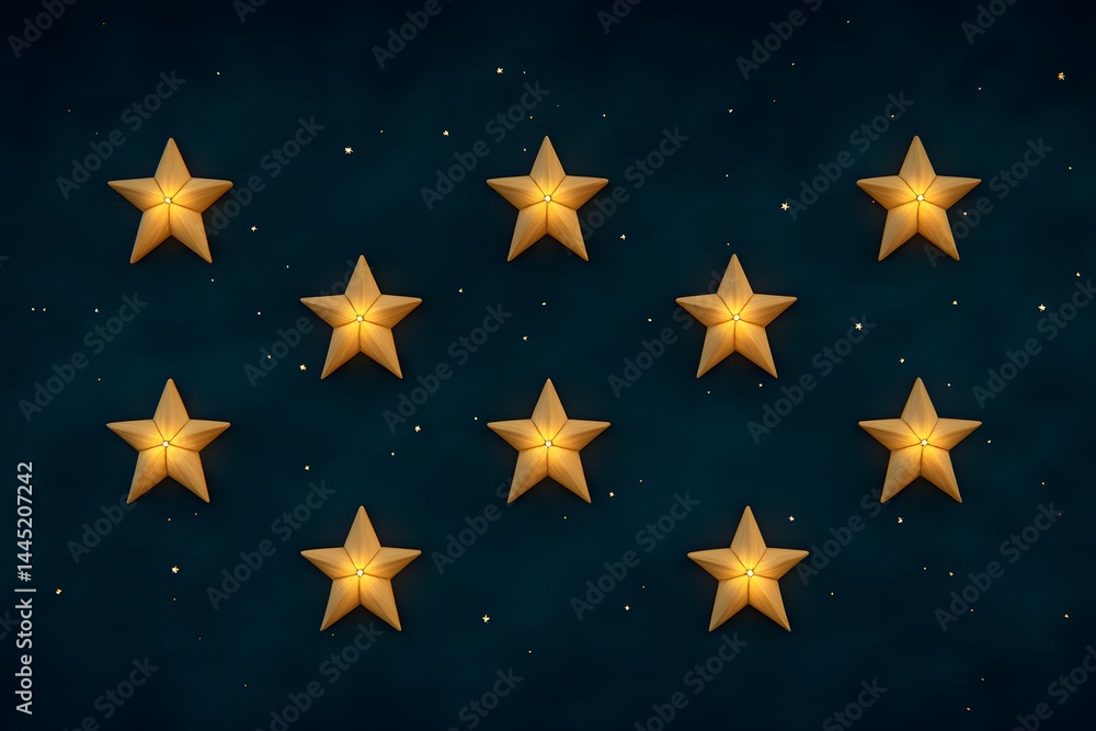 Obraz premium Glowing Wooden Stars Night Sky Festive Decor Holiday Background