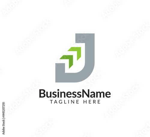 Modern logo mark with letter J and arrow icon bar candlestick for trading, investment, finance, statistic, accounting or marketing business