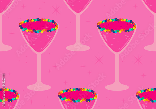 Seamless pattern with martini vector illustration for Valentine's Day, birthday, wedding illustration. Champagne glass with sugar