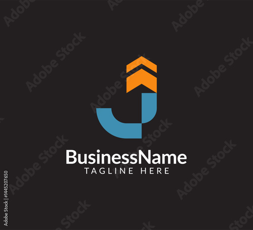 Modern logo mark with letter J and arrow icon bar candlestick for trading, investment, finance, statistic, accounting or marketing business
