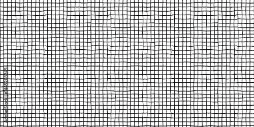Check pattern seamless background with hand drawn black lines on white. Rough grid texture with square checker layout in vector. Ideal for print, fabric, or stationery. To use, drag to swatches panel