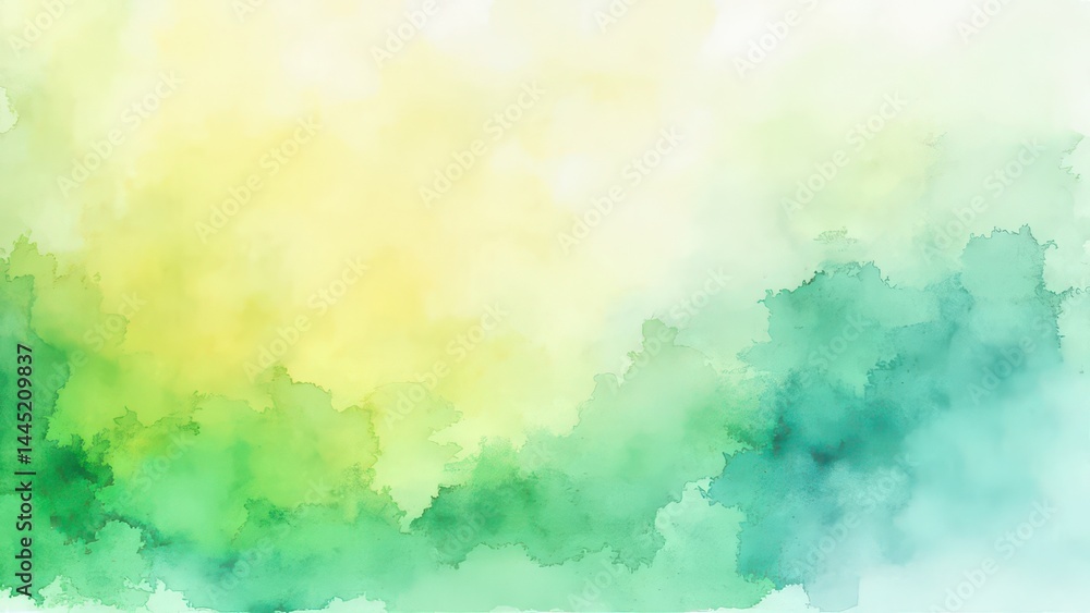 Fototapeta premium Minimalistic modern watercolor yellow-green background. Watercolor fill on white background.