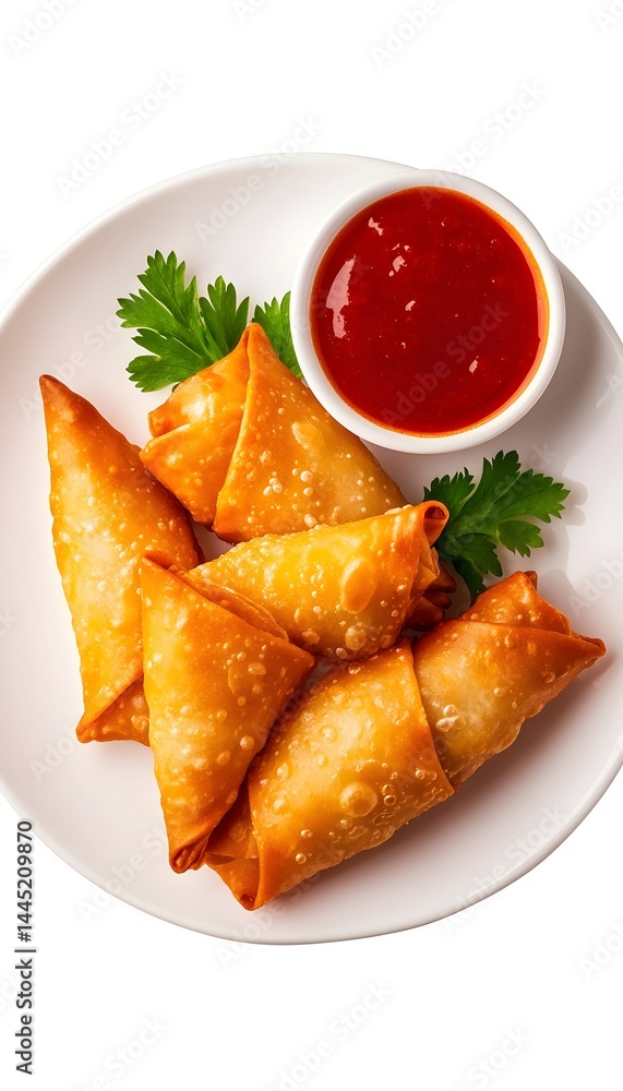 Crispy fried pastry rolls served with sweet and sour dipping sauce Crispy fried pastry rolls served with sweet and sour dipping sauce