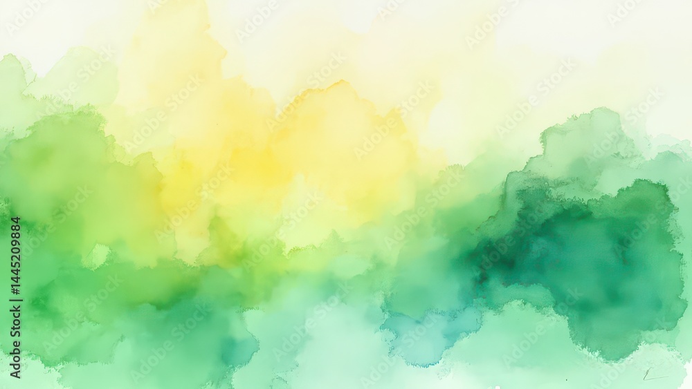 Fototapeta premium Minimalistic modern watercolor yellow-green background. Watercolor fill on white background.
